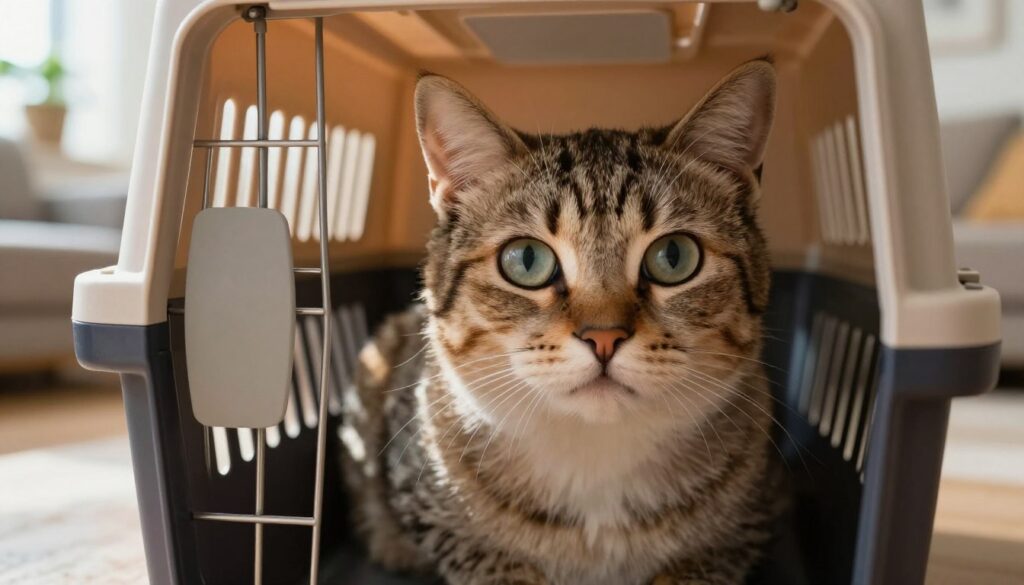 ängstliche Katze in Transportbox